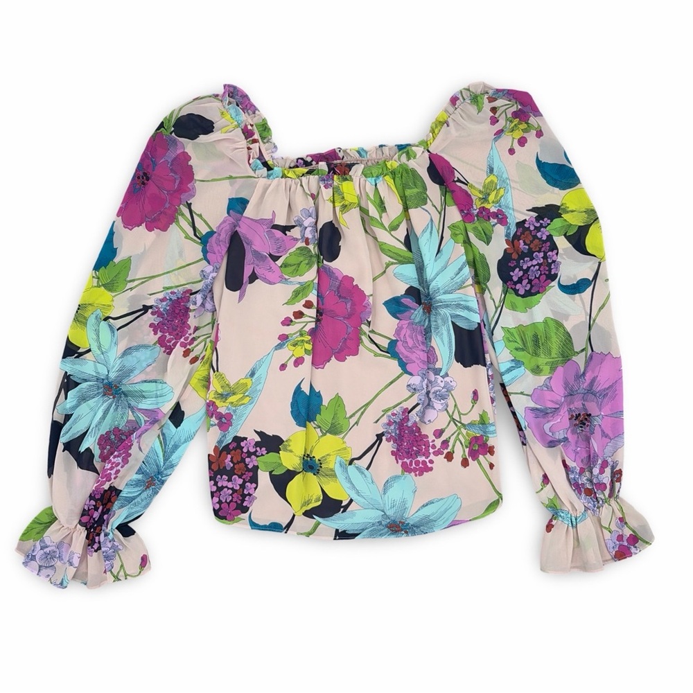 TRINA TURK Sophia Top Floral Peasant Blouse  Size Large - Picture 3 of 11